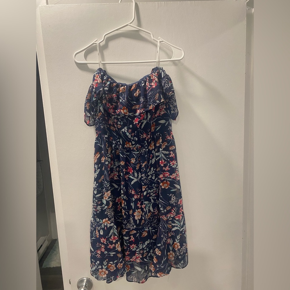 Lulus My Favorite Navy Blue Floral Print Off-the-Shoulder Dress